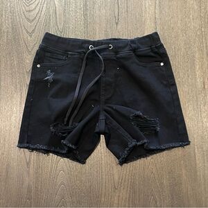 NWOT Guess Black Distressed Denim Shorts Drawstring Size S